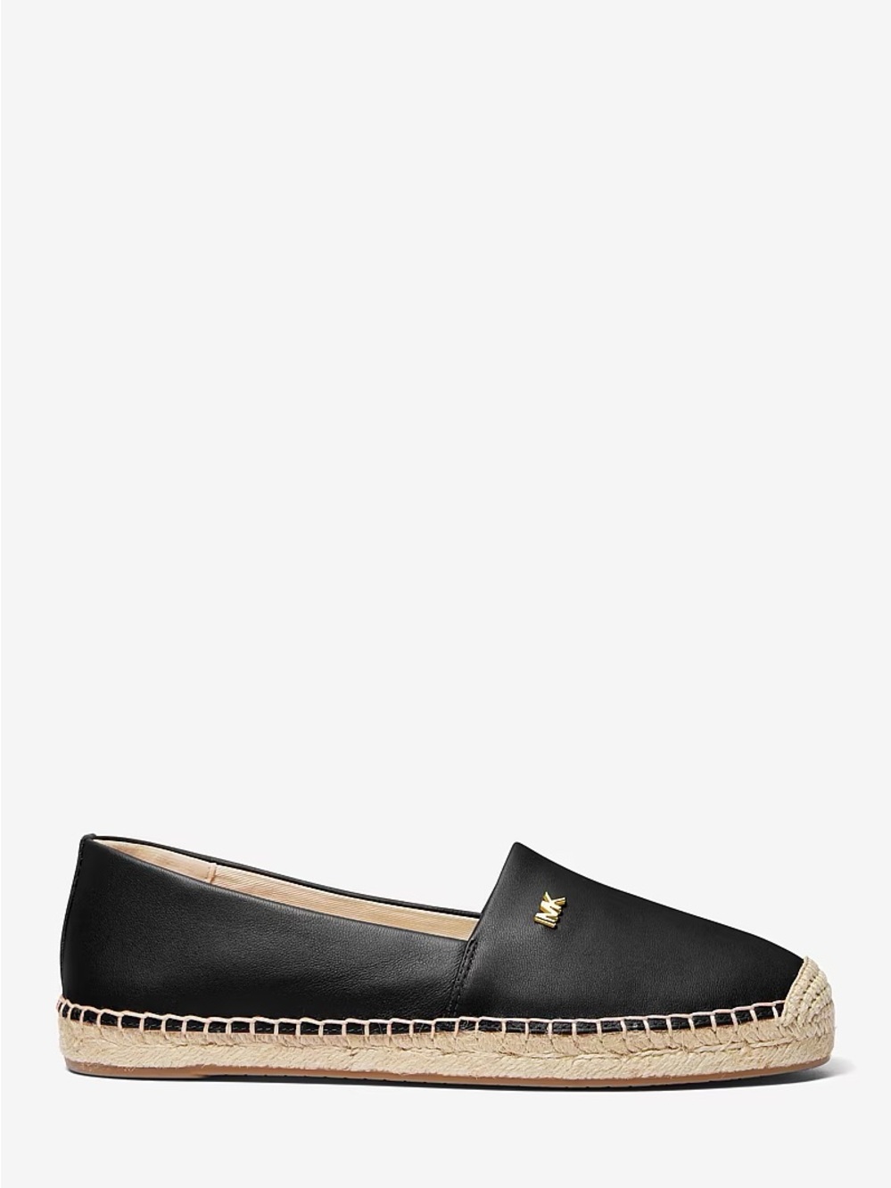Michael Kors Black Leather Espadrille Slip-On with Gold Logo